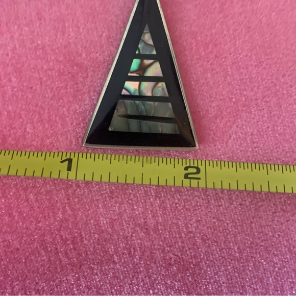 Silver, Abalone Triangle Drop Earrings. - Picture 7 of 8